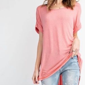 Soft Light Short Sleeve High Low Hem Tunic Top